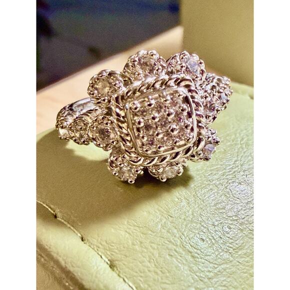 Gorgeous Judith Ripka Sterling Silver 925 Vintage Statement Flower Ring Size 9 - Picture 4 of 5
